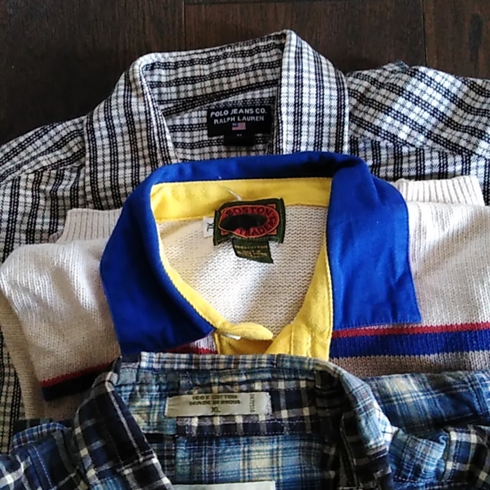 Five 100 percent Cotton XL Long Sleeve Rugby shirts- heavy weight